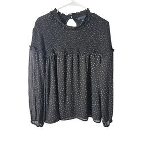 Sanctuary Black With Gold Polka Dots Swing Shirt With Smocking Detail XL